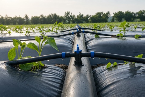 Inline drip irrigation tape system connected to a PE field mainline