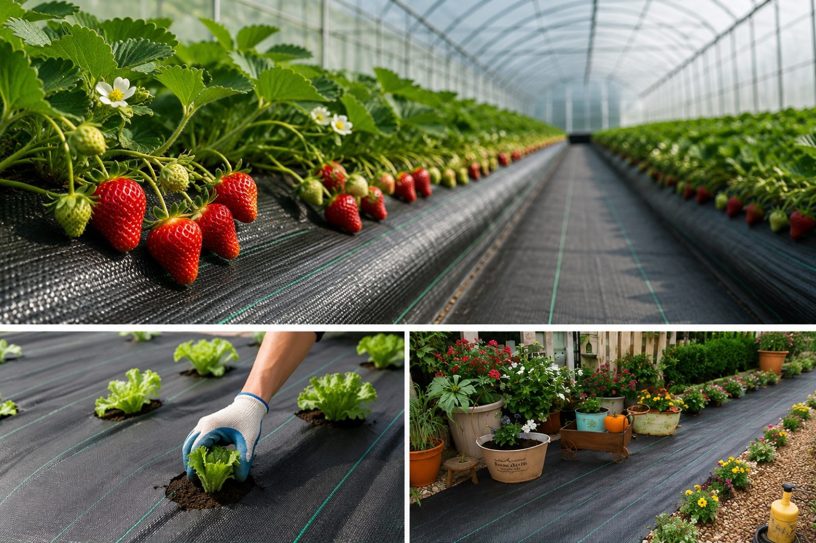 PE woven weed barrier used in greenhouse and garden planting rows