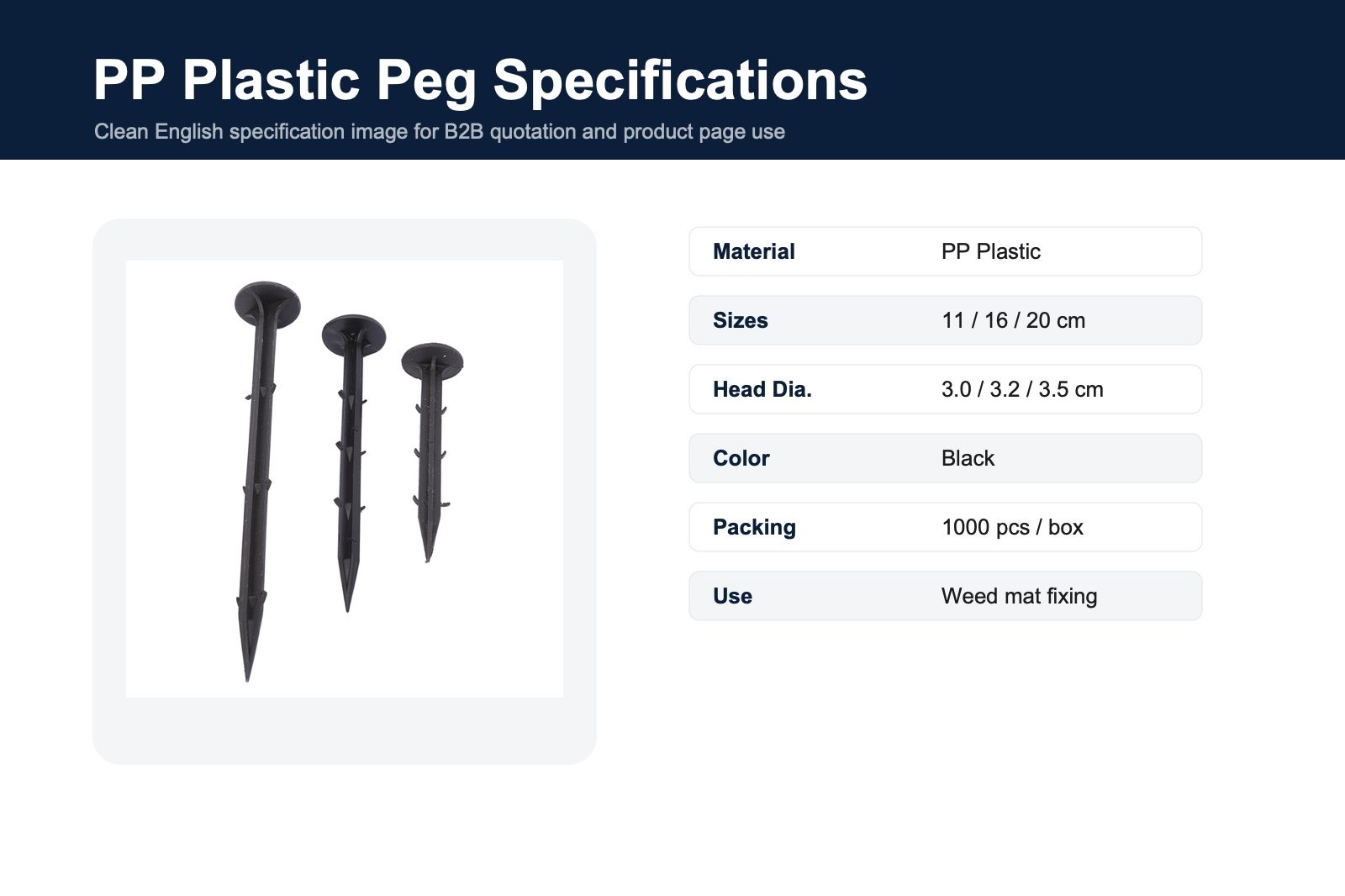 PP plastic ground peg English specifications