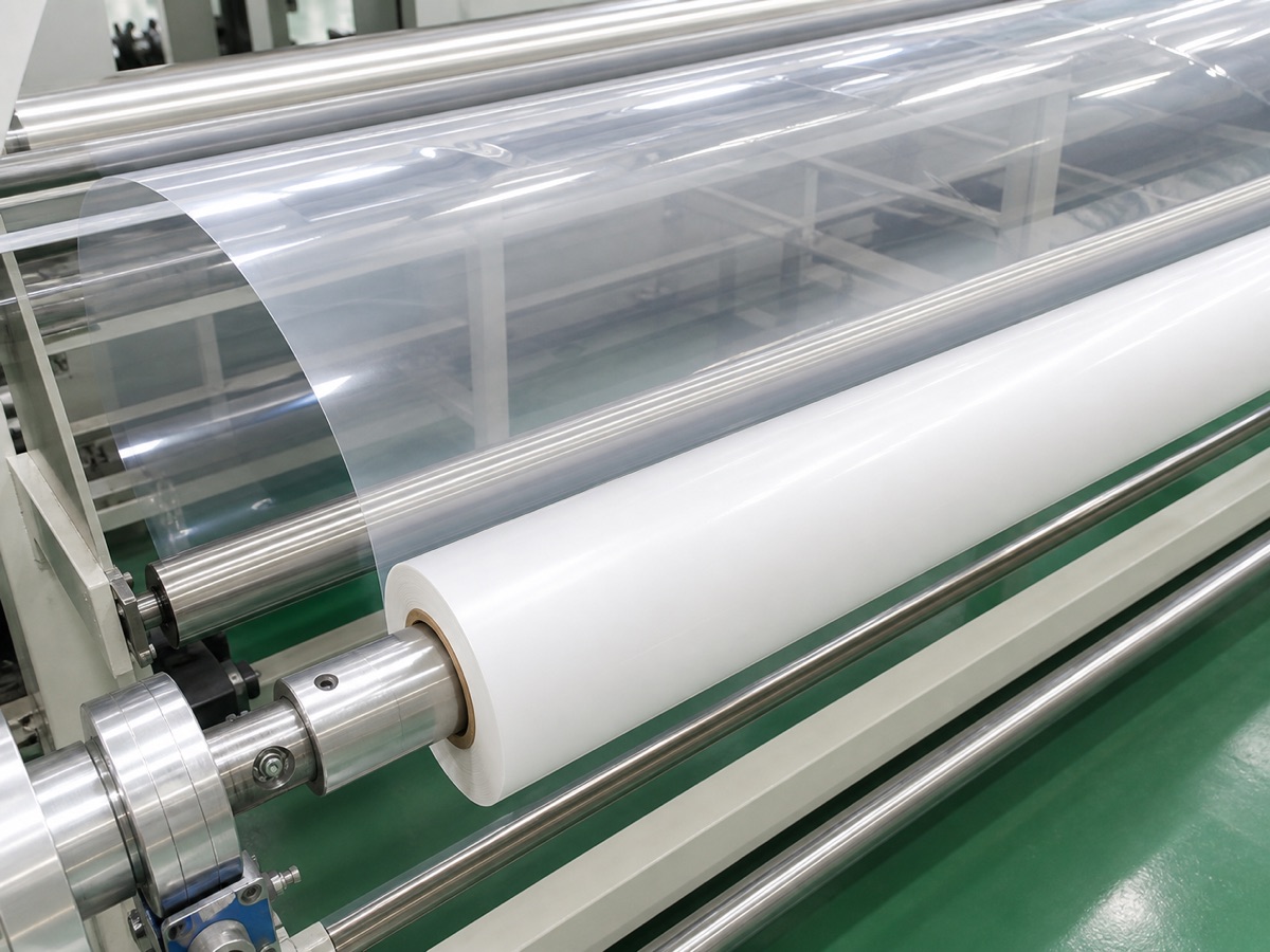 Clear PO greenhouse film running on clean factory winding equipment