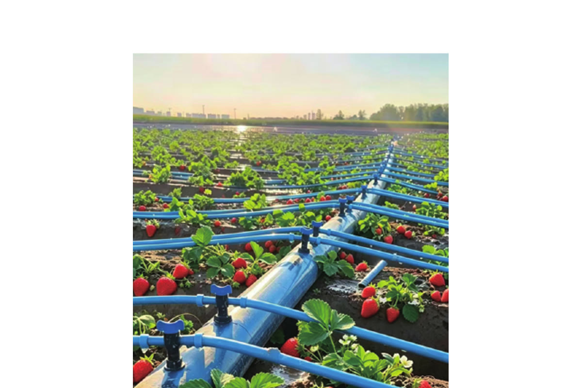 Reflective drip irrigation tape used in a strawberry field